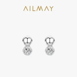 Stud Earrings Ailmay Authentic 925 Sterling Silver Simple Round Clear Zircon Bubbles For Fine Female Fashion Anti-allergy Jewellery
