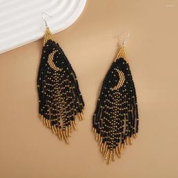 Dangle Earrings Rice Bead Tassel Astral Moon Design Fashion Simple Hand Knitting Bohemia Alloy Beaded