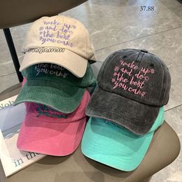 designer hat Korean Version of Ins Washed Letter Embroidered Baseball Women, American Style Distressed Duckbill Hat, Summer Sun Hat for Men