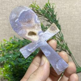 Decorative Figurines Crystal Natural Pendant Life Key Flower Agate Anker Stone Quartz Decoration Healing Reiki Gemstone High Quality