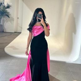 Party Dresses Qanz Mermaid Satin Evening 2024 Vestidos De Fiesta One Sleeve Luxury Crystals Arabic Dubai Formal Gowns