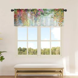 Dilapidated Wall Flower Kitchen Small Window Curtain Tulle Sheer Short Curtain Bedroom Living Room Home Decor Voile Drapes