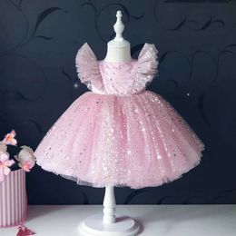 Girl's Dresses Baby Girl Birthday Party Ball Gown Kids Sequins Ruffle Sleeve Luxury Dress Tutu Princess Christmas Formal Gala Costumes 1-5 Year