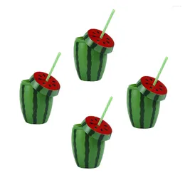 Disposable Cups Straws 4 Pcs Watermelon Glass Plastic Sippy Luau Party Supplies Decorate Favors Banquet Cocktail Glasses