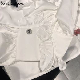White Long Sleeve Blouse Women Vintage Loose Korean Ruffles Elegant Shirts Temperament Ladies Tops 2023 Blusas Mujer De Moda