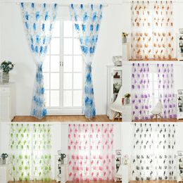 Curtains Window Flower Print Through Rod Transparent Window Drape Sheer Voile Tulle Living Room Kitchen Cortains
