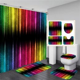 Colourful Shiny Shower Curtains Waterproof Fabric Bathroom Set 3d Bath Curtain Anti-skid Rug Toilet Lid Cover Mat Home Decor