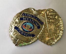 Non magnetic The Concealed Weapons permit badge coin 78 x 55 mm gold plated shoulder emblem badge2pcslot4045857