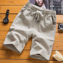 Men's Shorts Linen Cool Summer Men Casual Trend Brand Solid Colour Fashion Korean Style Running Pants Drawstring Male B126