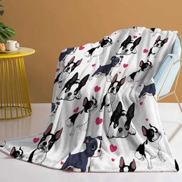 Bedding sets Funny Pug Dog Blanket Cute with Erect Ears Design Flannel Fleece Throw Soft for Bed Couch Sofa Chair H240522