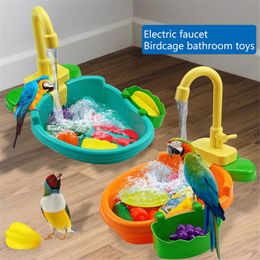 Automatic Bird Bath Tub With Faucet Pet Parrots Toy Bathing Basin Small Birds Shower Bowl Small Medium Birds Playing Accessory