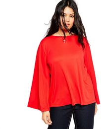 Plus Size Long Flare Sleeve Spring Autumn Tunic Tops Women Loose Casual Solid Scoop Neck T-shirt Big Size Tee Top Blouse 4XL 5XL