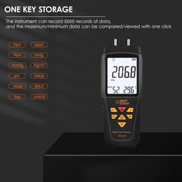 SMART SENSOR AS511 Digital Differential Pressure Gauge Manometer Dual Port Air Gas Pressure Tester with LCD Display Supports