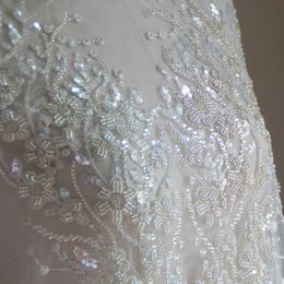 Silvery Beaded Lace Fabric Good Quality Tulle Embroidery Gowns Sewing DIY Lace