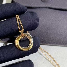 Designer charm Carter Classic Three Colour Ring Necklace with Shiny Surface and Interlocking Collar Chain Circular Pendant for Women