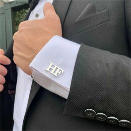 Cuff Links New Personalised Mens Shirt Cufflinks Set Sleeve Accessories Customization 2-3 Letter Stainless Steel Cufflinks Fathers Day Gift Y240411