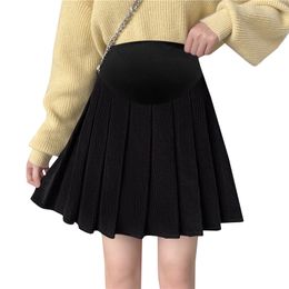 Autumn Maternity Skirt Pleated Skirt of Tall Waist Pregnant Women's A-line Skirt Elegant Office Lady Corduroy Skirts Black Beige