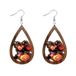 Cutout Wood Trick or Treat Halloween Earrings Teardrop for Women Bat Witch Hocus Pocus Earrings Jewellery Free Shipping