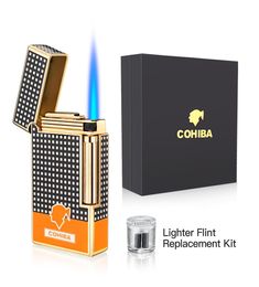 Cigar Lighter Torch Jet Flame Refillable Butane Gas Flintstones Lighter with Cigar Punch Cigar Accessories for Gift Box7853490