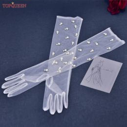 TOPQUEEN VM04-A Bride Gloves Pearls Wedding Gloves Elbow Length Finger Wedding Accessories for Lady Pearl Bridal Gloves DIY