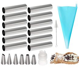 Baking Moulds 1 Set Stainless Steel Cannoli Tubes Food Grade Cream Horn Mould Cake With Pastry Bag Mold