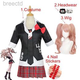 Anime Costumes Anime Danganronpa Cosplay Costume Enoshima Junko Uniform Cafe Work Clothes Short Skirt Double Tail Braid Wig 240411