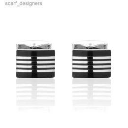 Cuff Links HYX Jewelry Square black stripe Pattern Brand Cuff Buttons French Shirt Cufflinks For Mens Fashion Cuff Links Y240411