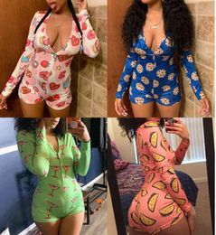 Designer Women Jumpsuit pants Pajama Nightwear Playsuit Workout Button Skinny Cartoon Print Vneck Short Onesies Rompers M1851437826