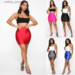 Sexy Skirt Fashion Women High Waist Casual Solid Soft Skirt Elastic Waist Bodycon Short Mini Pencil Skirt Slim Faux Leather Stretch Skirt L410