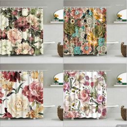 Shower Curtains Watercolor Flower Curtain Vintage Plum Blossom Tropical Plant Green Leaf Bird Elegance Bathroom Decor Set With Hooks