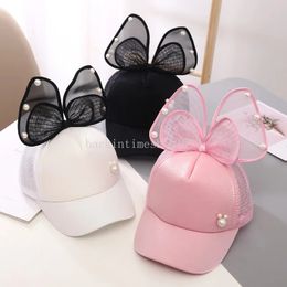 Big Bowknot Baseball Cap for Children Summer Mesh Thin Girls Sun Hat Breathable Solid Colour Bow Kids Peaked Caps
