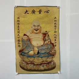 Tapestries Antique Tangka Embroidery Big Belly Smiling Maitreya Buddha Statue Home Decoration Hanging Picture