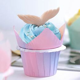 10pcs Muffin Cup Cupcake Paper Cups Oilproof Gradient Purple Cake Liner Baking Tray Case Mermaid Party Birthday Wedding Supplies