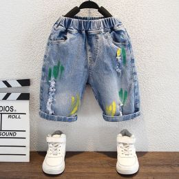 Hip Hop Baby Boys Clothes Summer Jeans Blue Kids Denim Ripped Coloured Paint Short Knee Length Pants Kid Children's Shorts