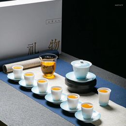 Teaware Sets Chinese Glacier Blue Gaiwan Teacup Set Complete Tea High-end Jade Porcelain Modern Simple Ceramic Maker Ceremony