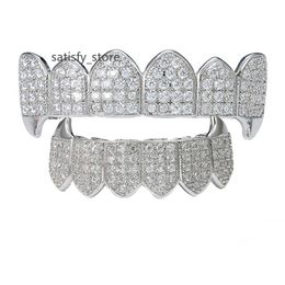 Anpassad högkvalitativ hiphop smycken tänder 8top 8dowm 925 Silver VVS Diamond Full Iced Out Perm Cut Moissanite Grillz för män