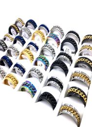 Whole 100pcs Mens Womens Band Rings Fashion Stainless Steel Chain Spinner Mix Colours Variety of styles Jewelry3034406