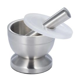 Mortar and Pestle Stainless Steel Spice Grinder Pill Crusher with Lid for Crushing Grinding Ergonomic Design with Comfy Grip 240407