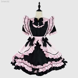 Anime Costumes Anime Gothic Lolita JSK Dress Short Sleeve Kawaii Bow Maid Party Dresses Cosplay Cats Girl Harajuku Cute Pink Ruffles Black 240411