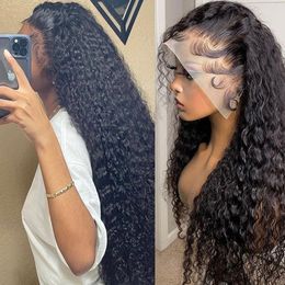 30 Inch Curly 13x4 Lace Front Human Hair Wig 250 density Brazilian Wigs For Women Deep Wave 13x6 HD Lace Frontal Wig Human Hair