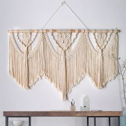 Large Macrame Wall Hanging Tapestry with Wooden Stick HandWoven Bohemia Tassel Curtain Wedding Backgrou Boho Decor 240411