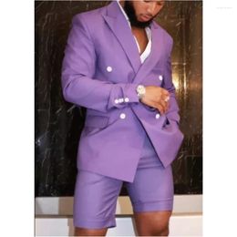 Men's Suits Men 2 Pieces Purple Coat With Short Pant Costume Prom Suit Vintage Groomsmen Wedding Tuxedos Mens Daily Wear Blazers Set