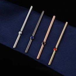 Tie Clips Luxury Mens Zircon Slender Tie Clip Rose Gold Colour Linear Crystal New Mens High-end Fashion Wedding Necktie Y240411