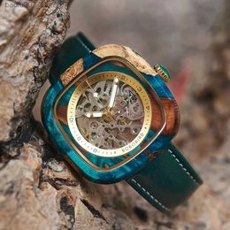 Wristwatches BOBO Bird Wood Mens Automatic Square Wood Epoxy Resin Wrist Mens Machinery and rel gio automatico