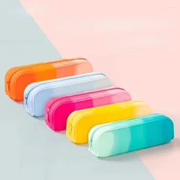 Storage Bags Gradient Colour Silicone Bag Home Travel Portable Makeup Brush Organiser Student Stationery Pencil Case