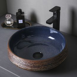 Vintage Ceramics Sink Kit Bathroom Fixture Round Countertop Basin Design Household Personality Balcony Courtyard Sink Accessorie