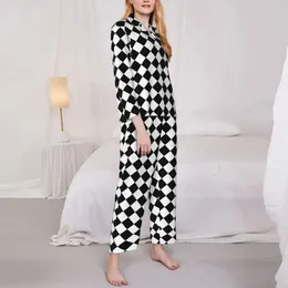 Home Clothing Classic Checkerboard Pyjama Sets Spring Black And White Checker Sleep Sleepwear Female Two Piece Casual Loose Custom Nightwear