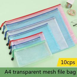 Folders 10pcs A3/A4/A5/A6 Mesh Zipper Pouch Document Bag Waterproof Zip File Folders School Office Supplies Pencil Case Storage Bags