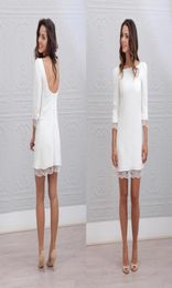 Simple Elegant 2021 Short Mini Sheath Fitted Wedding Dresses With 34 Long Sleeves Sexy Low Back Beach Casual Reception Bridal Gow1339786
