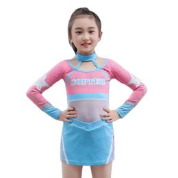 Kids Girls Shiny Drill Cheerleading Uniform Dance Costume Long Sleeve Off-shoulder Round Neckline Uniform Cosplay Cheerleader Da